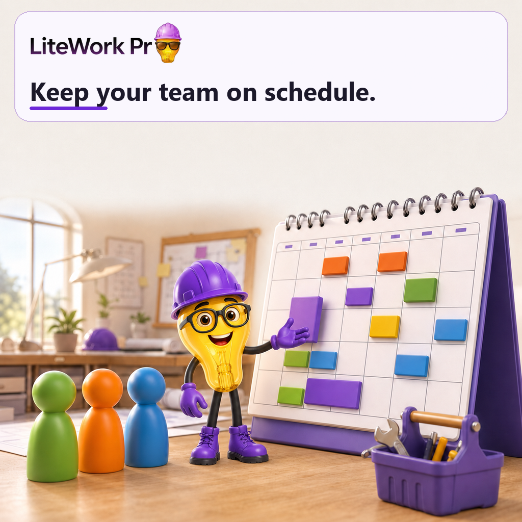 LiteWork Pro illustration of a team schedule organized on a shared calendar